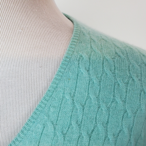 Vintage Glenshiel Cashmere Sweater Cable Knit Soft Cozy Mint Blue Green Preppy - Picture 12 of 14